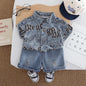 Short sleeved shirt and shorts set with letter pattern