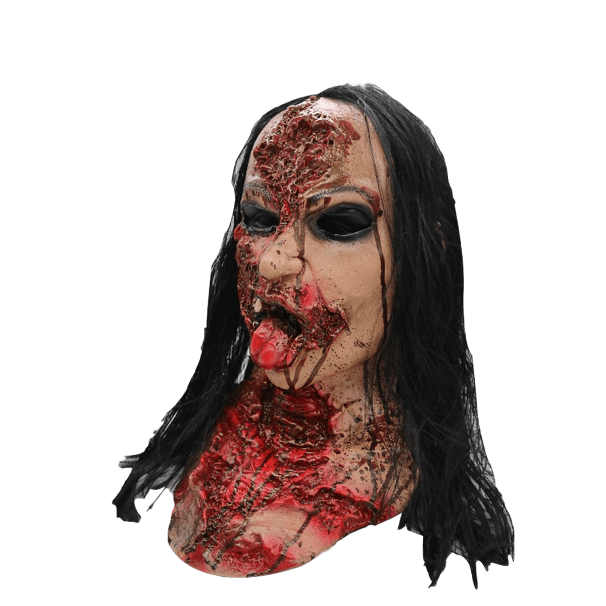 Zombie Horror Mask with Long Black Hair – Scary Halloween Costume Mask