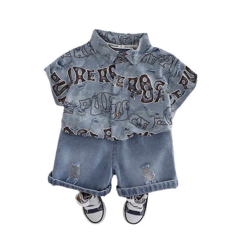 Short sleeved shirt and shorts set with letter pattern