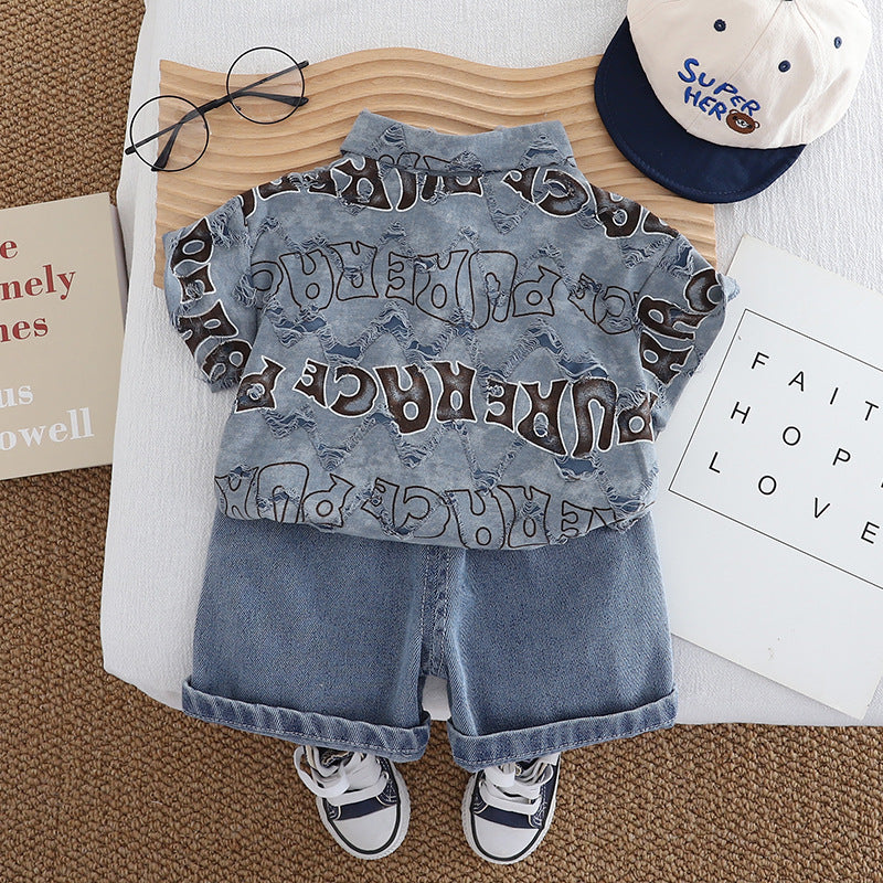Short sleeved shirt and shorts set with letter pattern