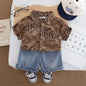 Short sleeved shirt and shorts set with letter pattern