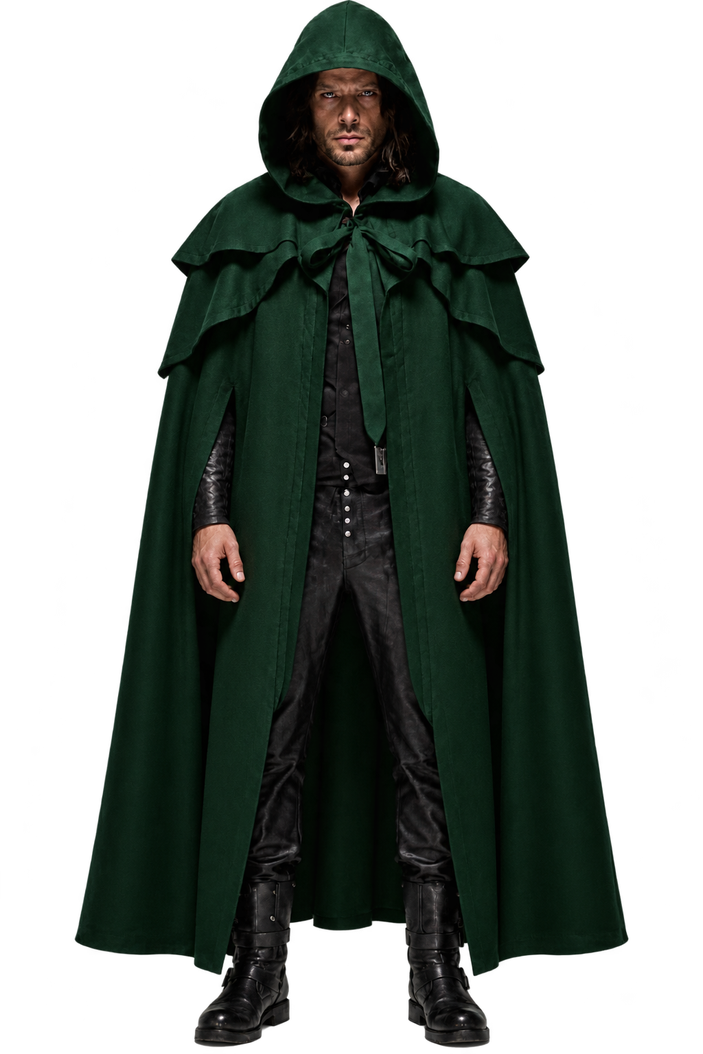 Men’s Black Hooded Halloween Cloak – Gothic Medieval Cape
