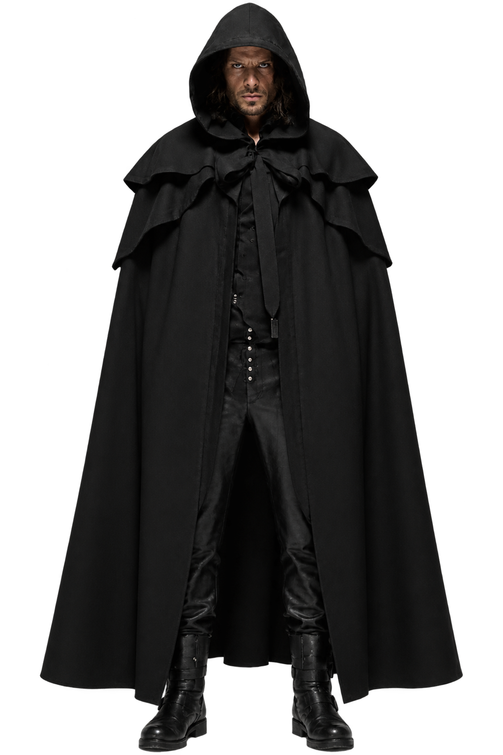 Men’s Black Hooded Halloween Cloak – Gothic Medieval Cape