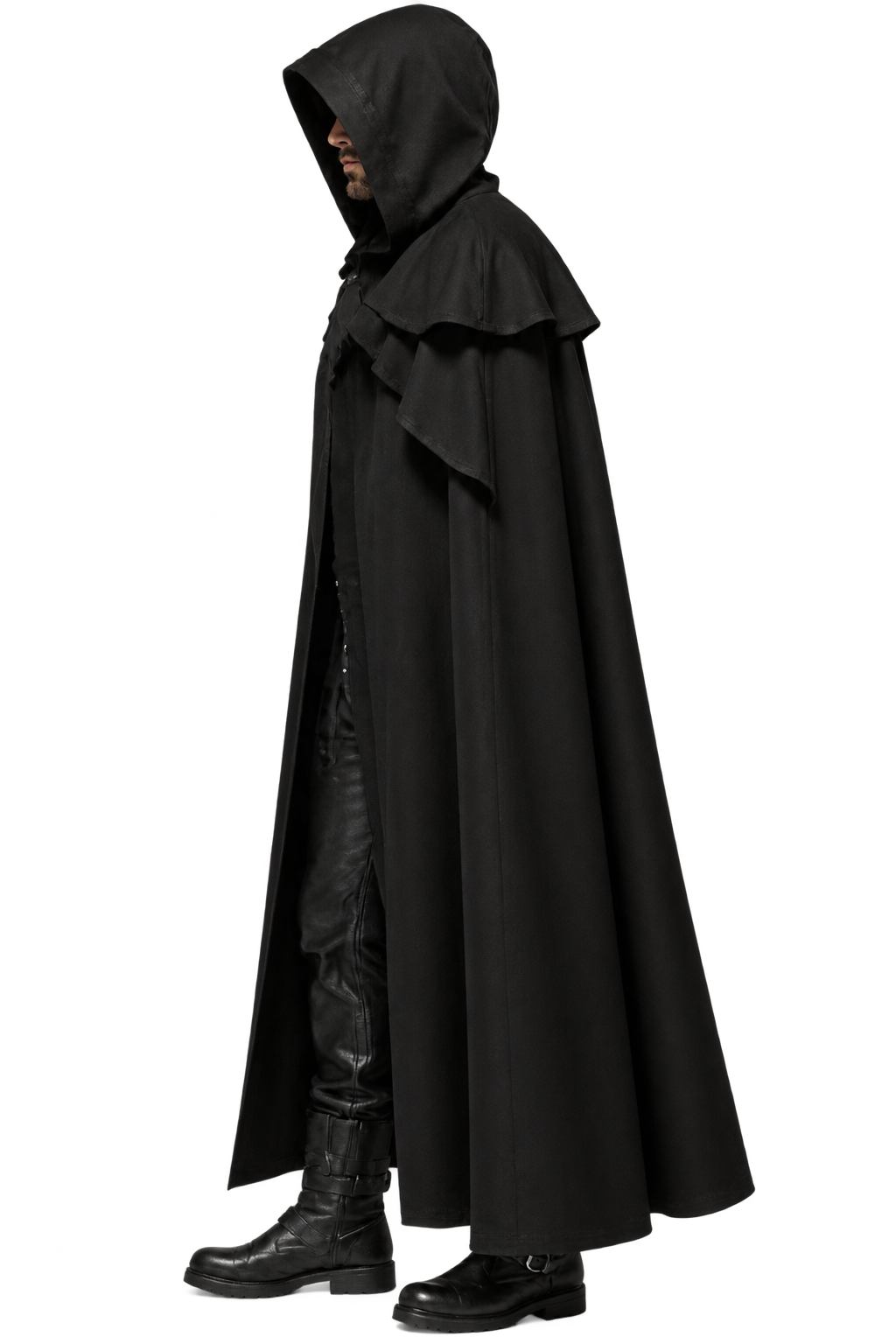 Men’s Black Hooded Halloween Cloak – Gothic Medieval Cape