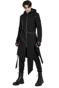 Men’s Gothic Hooded Halloween Coat – Black Steampunk Long Jacket