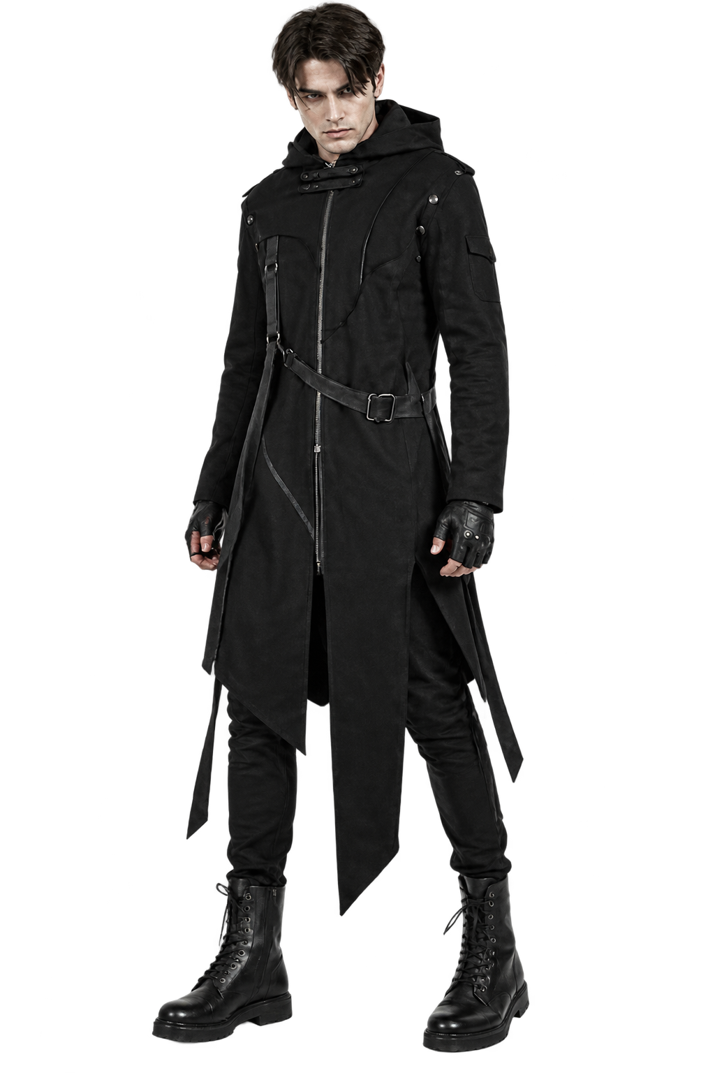 Men’s Gothic Hooded Halloween Coat – Black Steampunk Long Jacket