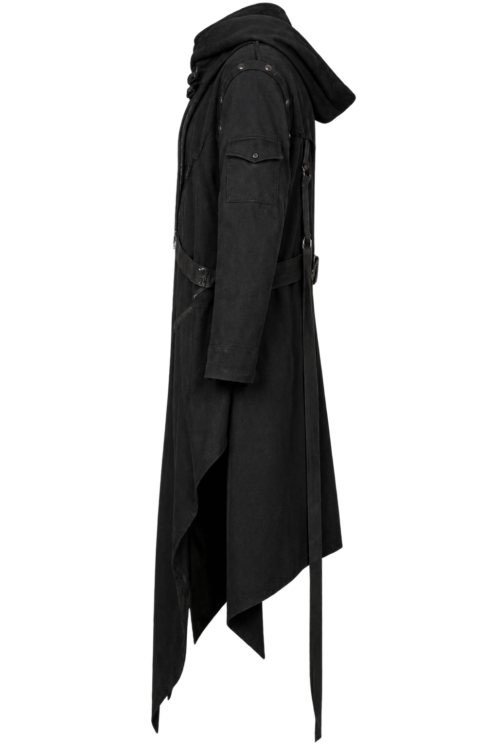 Men’s Gothic Hooded Halloween Coat – Black Steampunk Long Jacket
