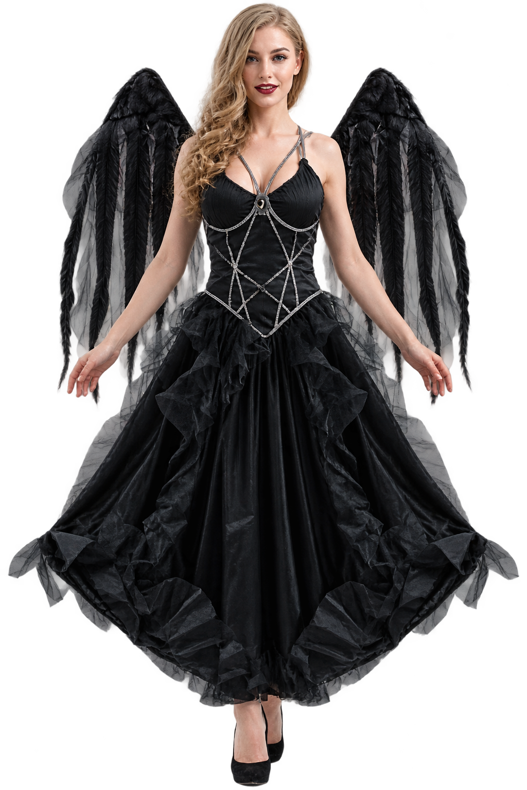 Women’s Gothic Black Angel Costume Dress – Halloween Fantasy Outfit