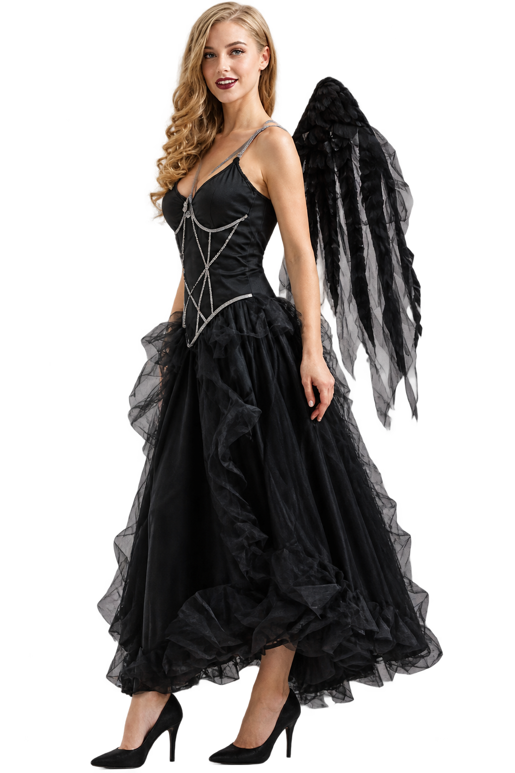 Women’s Gothic Black Angel Costume Dress – Halloween Fantasy Outfit