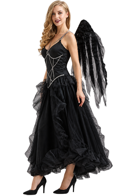 Women’s Gothic Black Angel Costume Dress – Halloween Fantasy Outfit