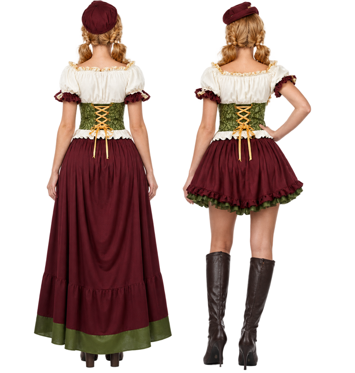 Women’s Bavarian Oktoberfest Dirndl Costume Set – Long & Short Dress