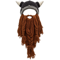 Viking Beard Hat – Handmade Knitted Horned Warrior Beanie with Wool Beard