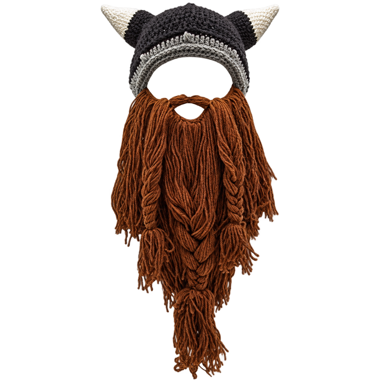 Viking Beard Hat – Handmade Knitted Horned Warrior Beanie with Wool Beard