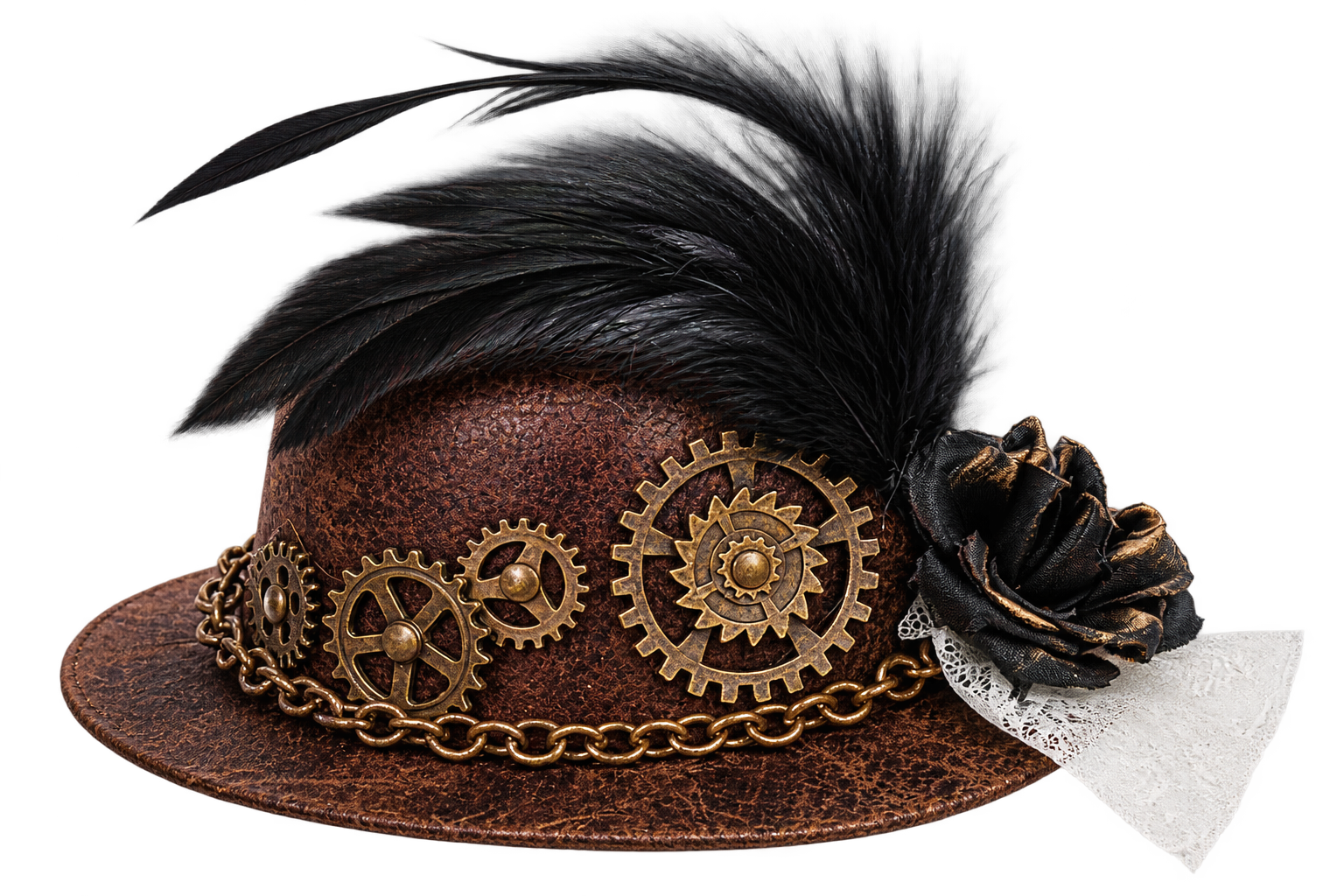 Gothic Steampunk Mini Top Hat – Halloween Feather Gear Costume Hat