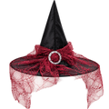 Halloween Lace Witch Hat – Elegant Black Witch Costume Hat with Veil & Decorative Details