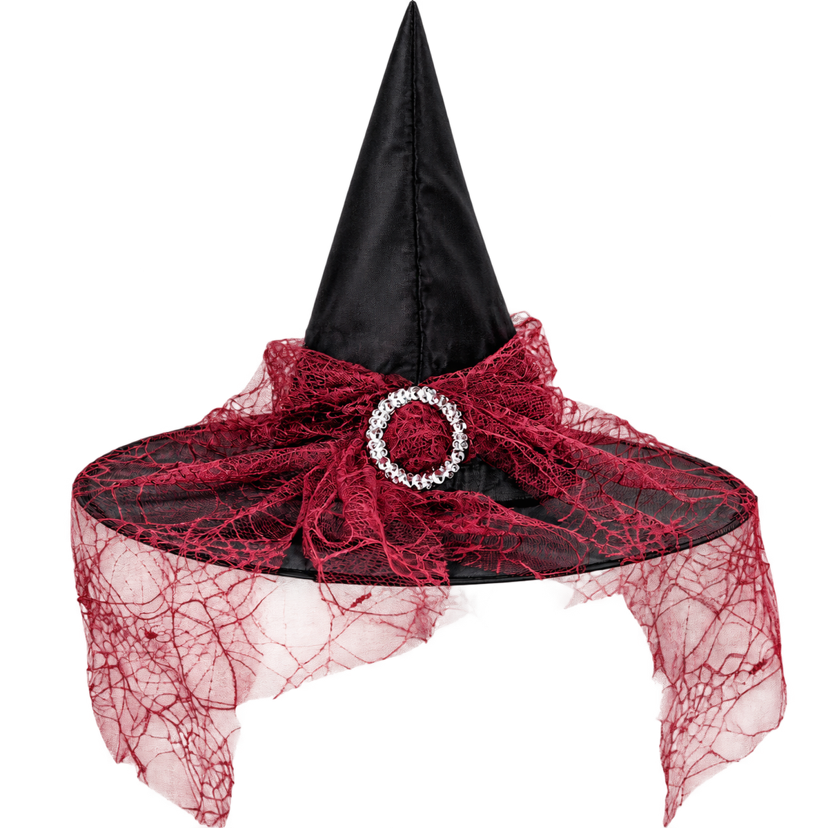 Halloween Lace Witch Hat – Elegant Black Witch Costume Hat with Veil & Decorative Details