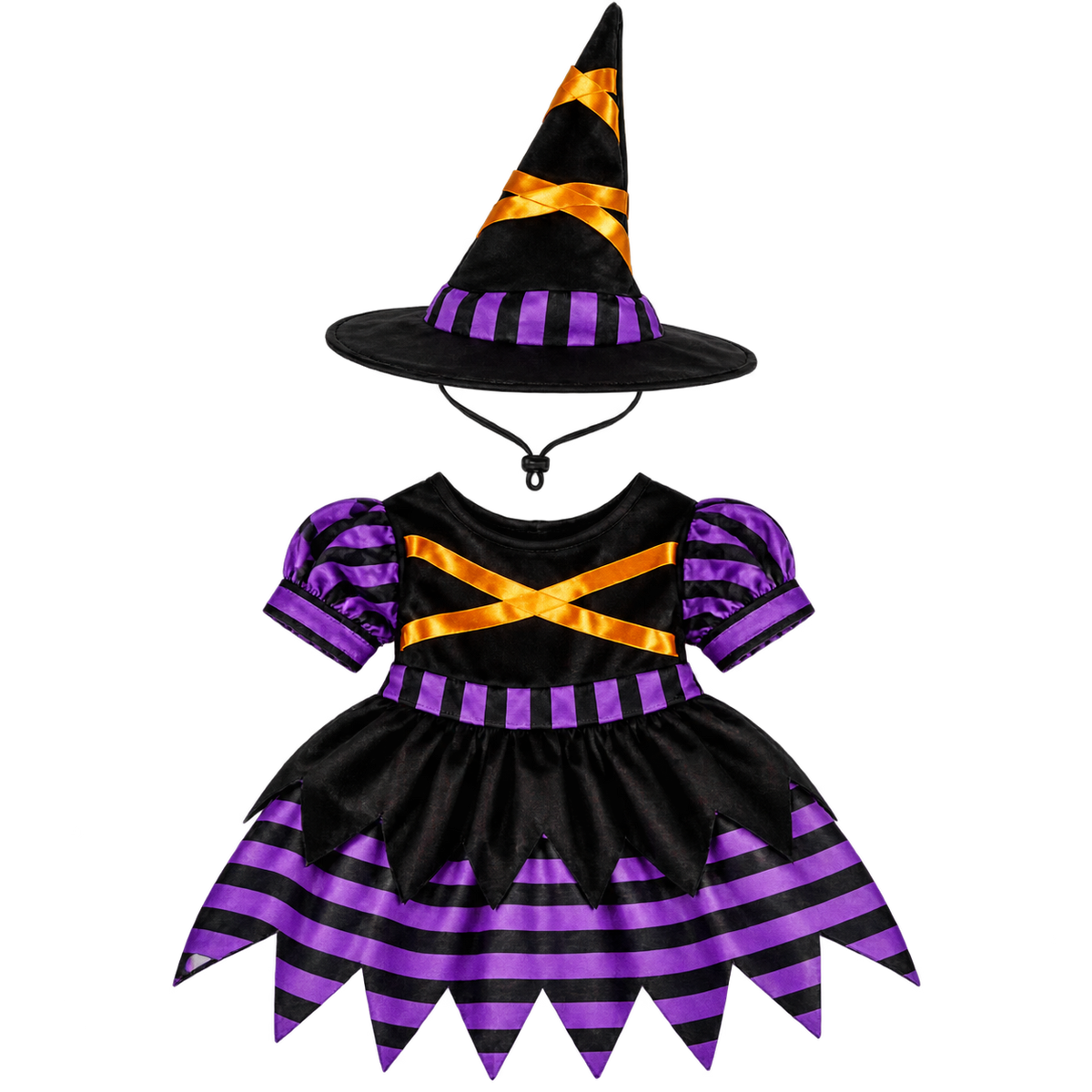 Halloween Witch Cat Costume – Purple & Black Witch Dress with Hat for Cats