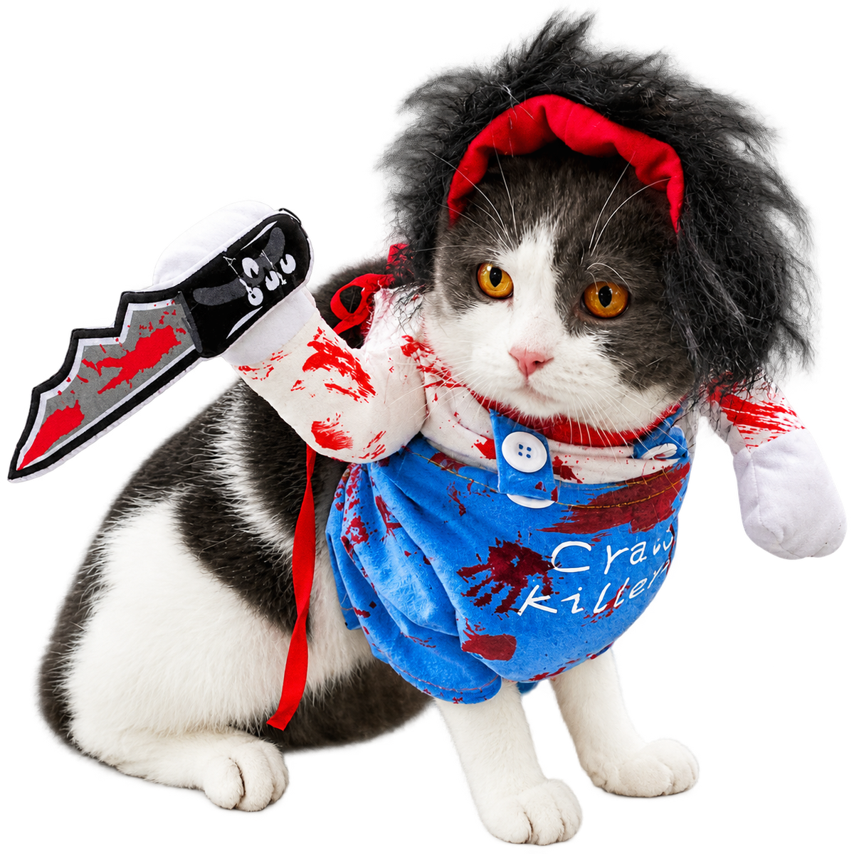 Halloween Zombie Cat Costume – Horror Killer Cat Outfit with Bloody Knife Design