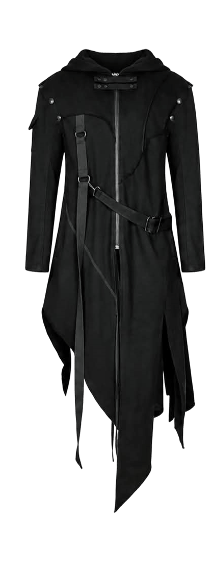 Men’s Gothic Hooded Halloween Coat – Black Steampunk Long Jacket