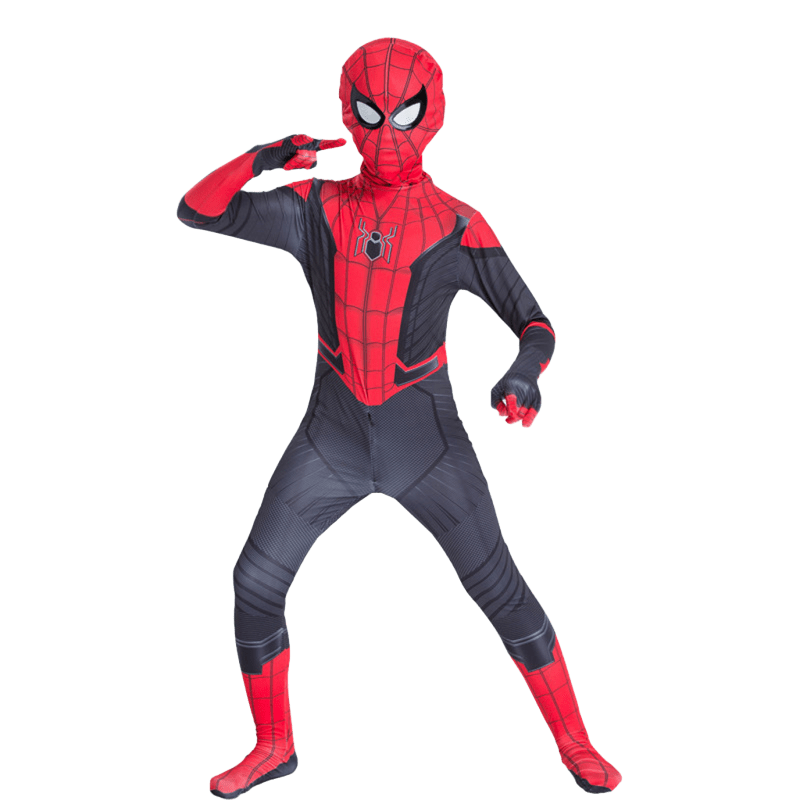 Kids’ Spider Hero Halloween Costume – Red & Black Jumpsuit with Mask