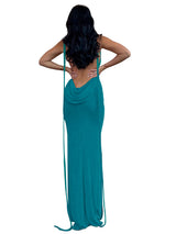 Turquoise Backless Bodycon Maxi Dress – Spaghetti Strap Elegant Evening Dress